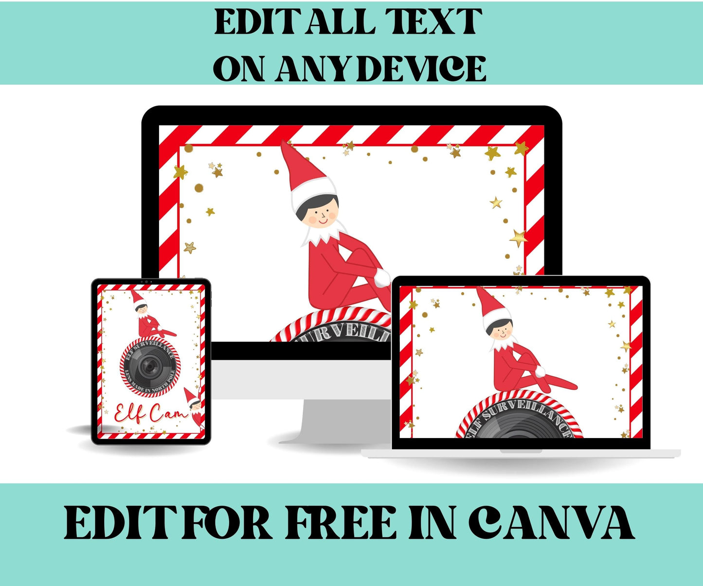 Surveillance Elf Cam, Elf Camera, Printable Elf Cam, Elf Cam Sign, Santa Cam Letter, Editable Elf Template, Christmas Printable, Elf Decor-Christmas -TheHustlingCatLady-Templates