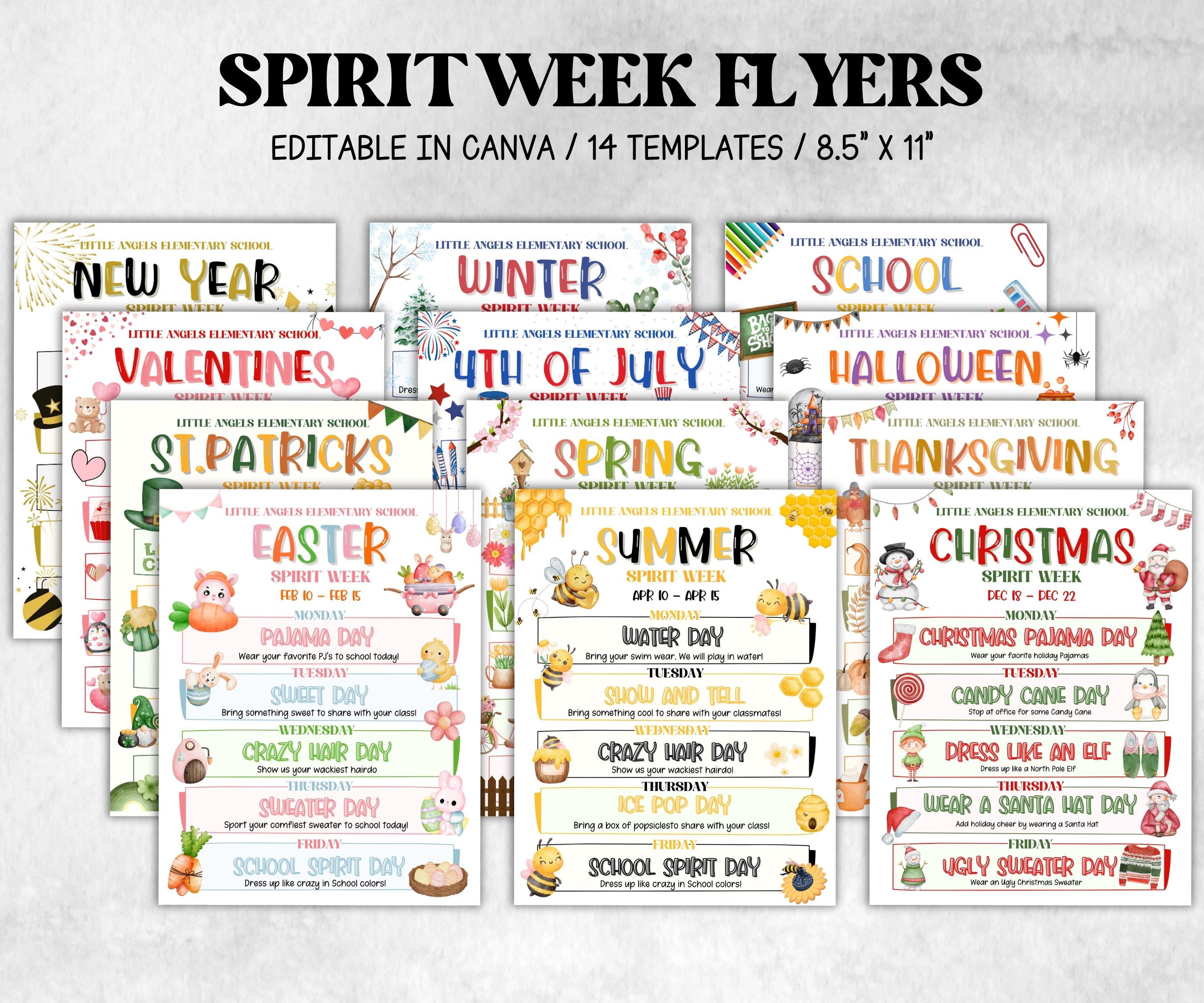 Seasonal School Spirit Week Flyer, PTO Schedule, Monthly Itinerary, Classroom PTA, Editable in Canva, Classroom Newsletter, School Events-Back To School -TheHustlingCatLady-Party Games