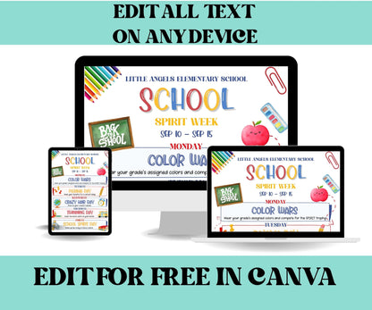 Customizable Back To School Spirit Week Flyer, PTO Schedule, Weekly Itinerary, School PTA, Editable in Canva, Classroom Newsletter, Events-Back To School -TheHustlingCatLady-Party Games