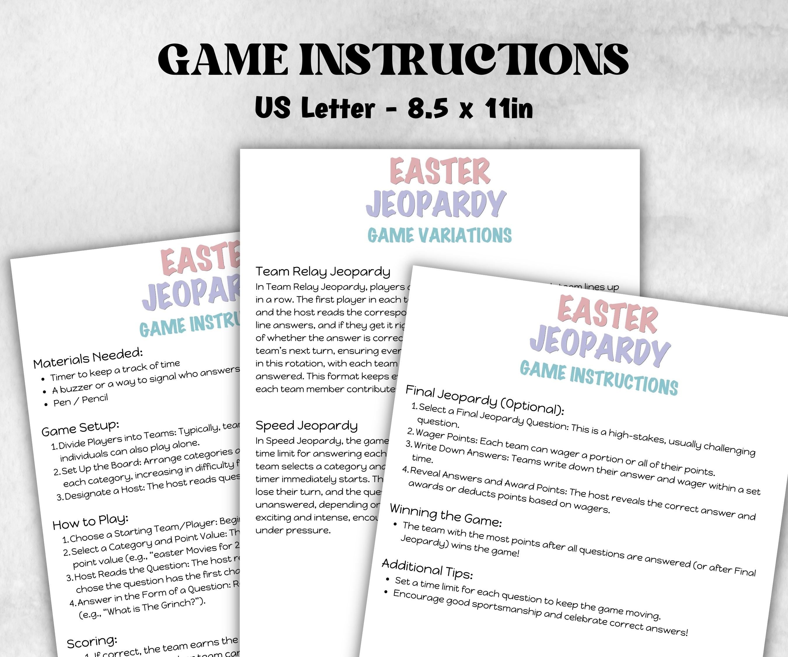 Easter Jeopardy Printable Trivia Game, Easter Family Feud, Office Icebreaker, Team Building, Interactive Holiday Game for Teens, Adults Kids-Easter -TheHustlingCatLady-Party Games