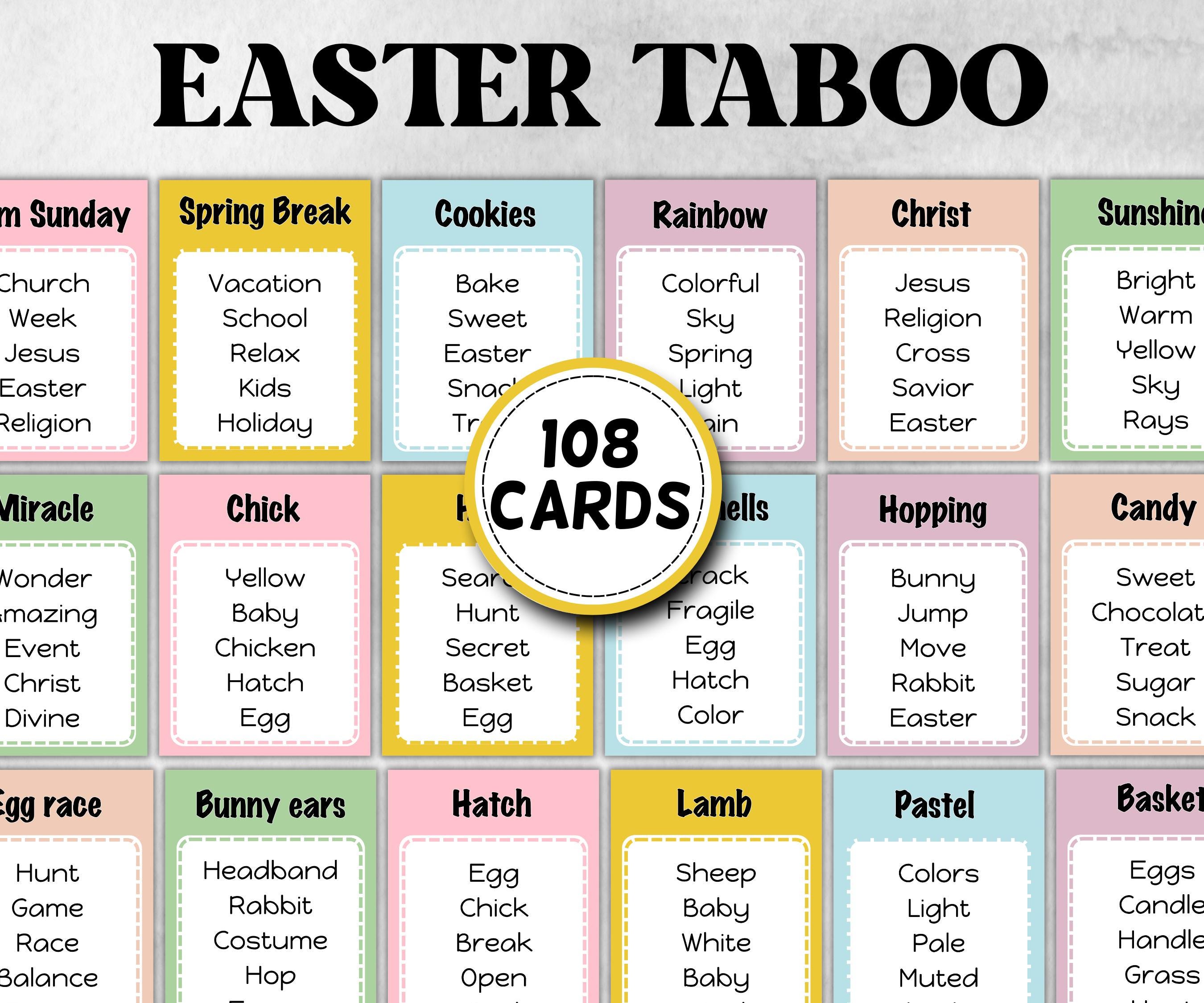 Easter Taboo Printable Game, Forbidden Words Card, Office Group Games, Team Building, Youth Church Party, Adult Fun Night, School Dinner-Easter -TheHustlingCatLady-Party Games