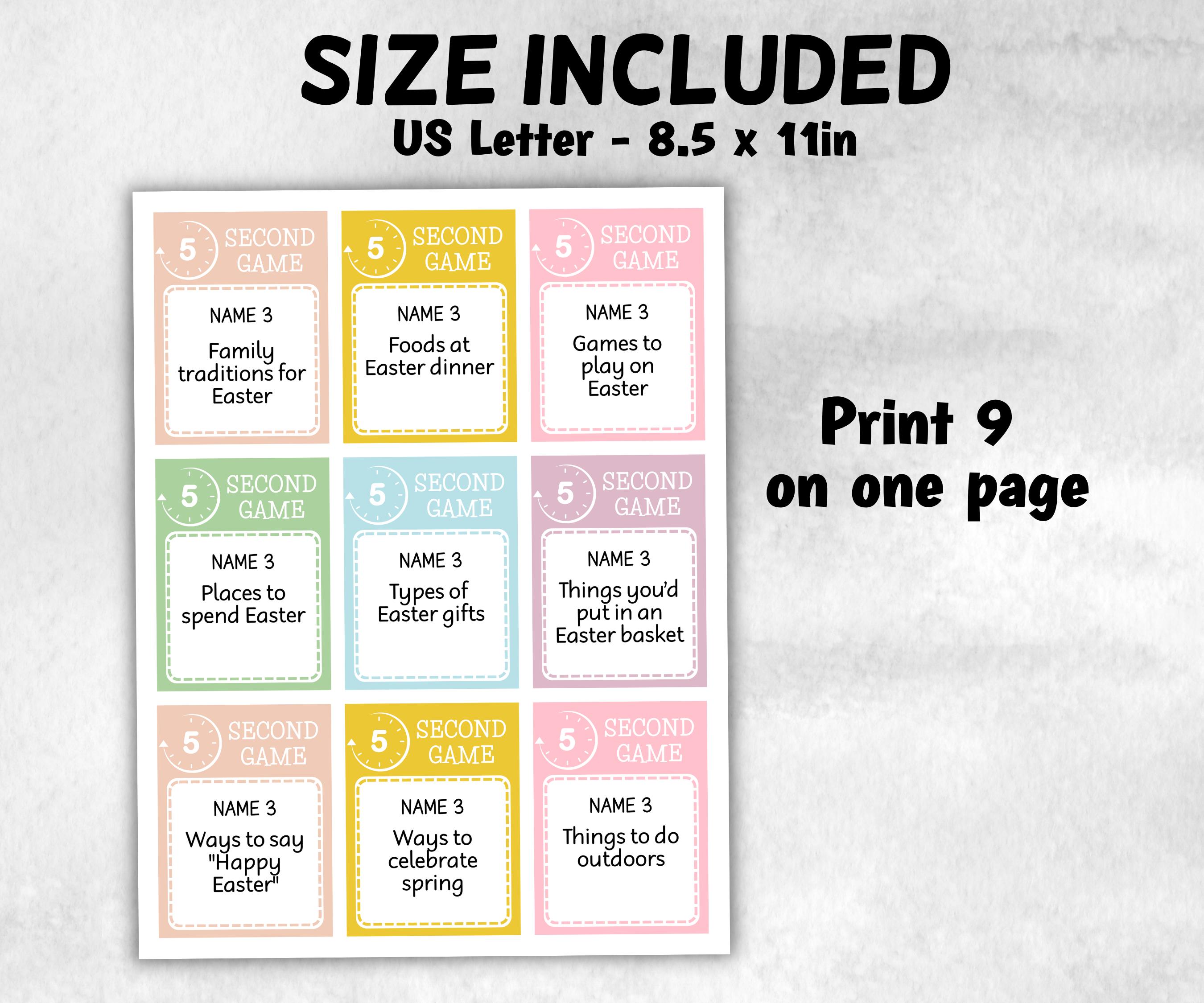 Easter 5-Second Game, Easter Brunch Ideas, Office Group Games, Teen Icebreaker, Classroom Activity, Printable Easter Game for Adults and Kid-Easter -TheHustlingCatLady-Party Games