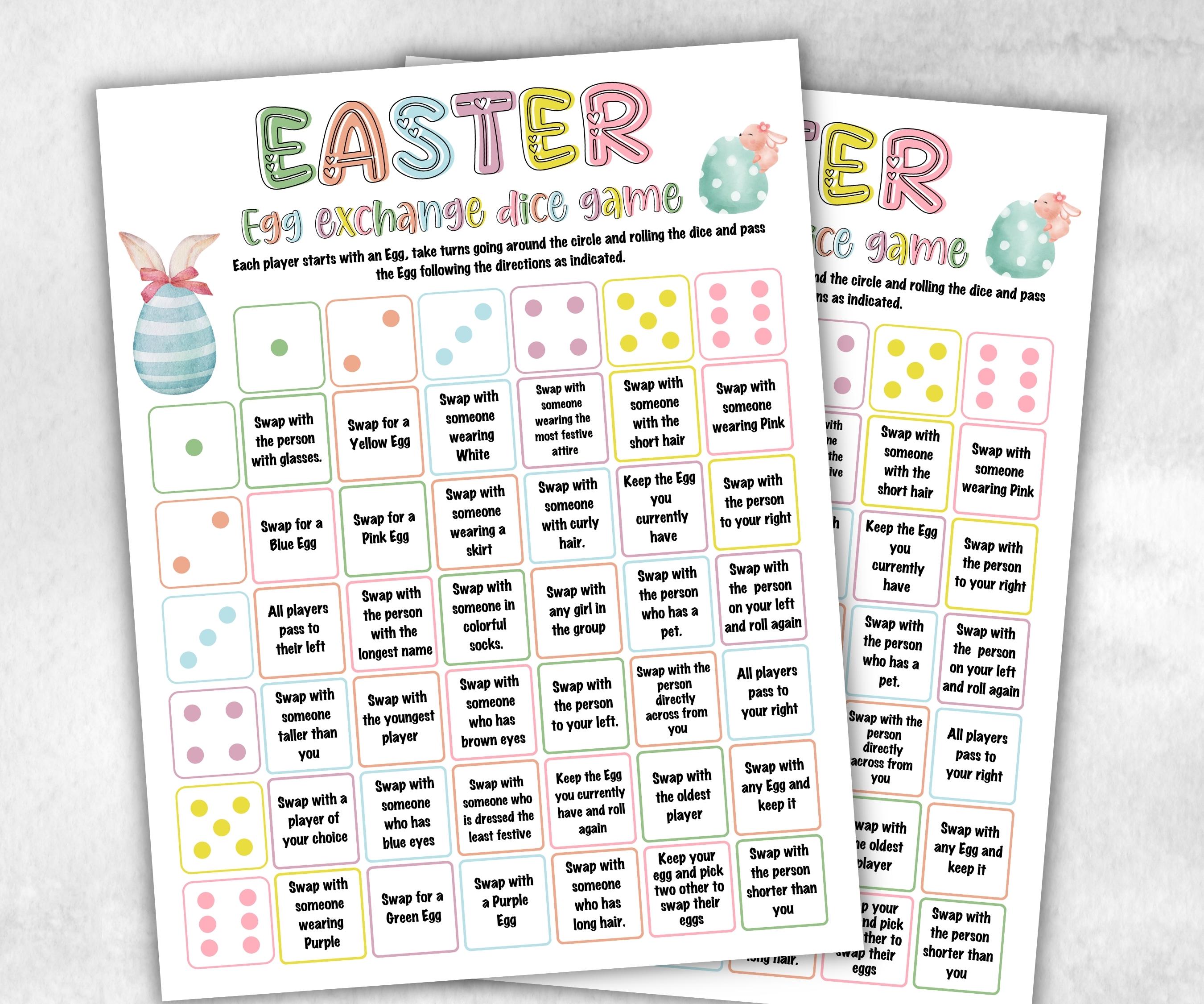 Easter Egg Dice Exchange Game, Printable Icebreaker, Fun Group Activity for Kids, Teens, Adults, Office, Church, and Parties-Easter -TheHustlingCatLady-Party Games