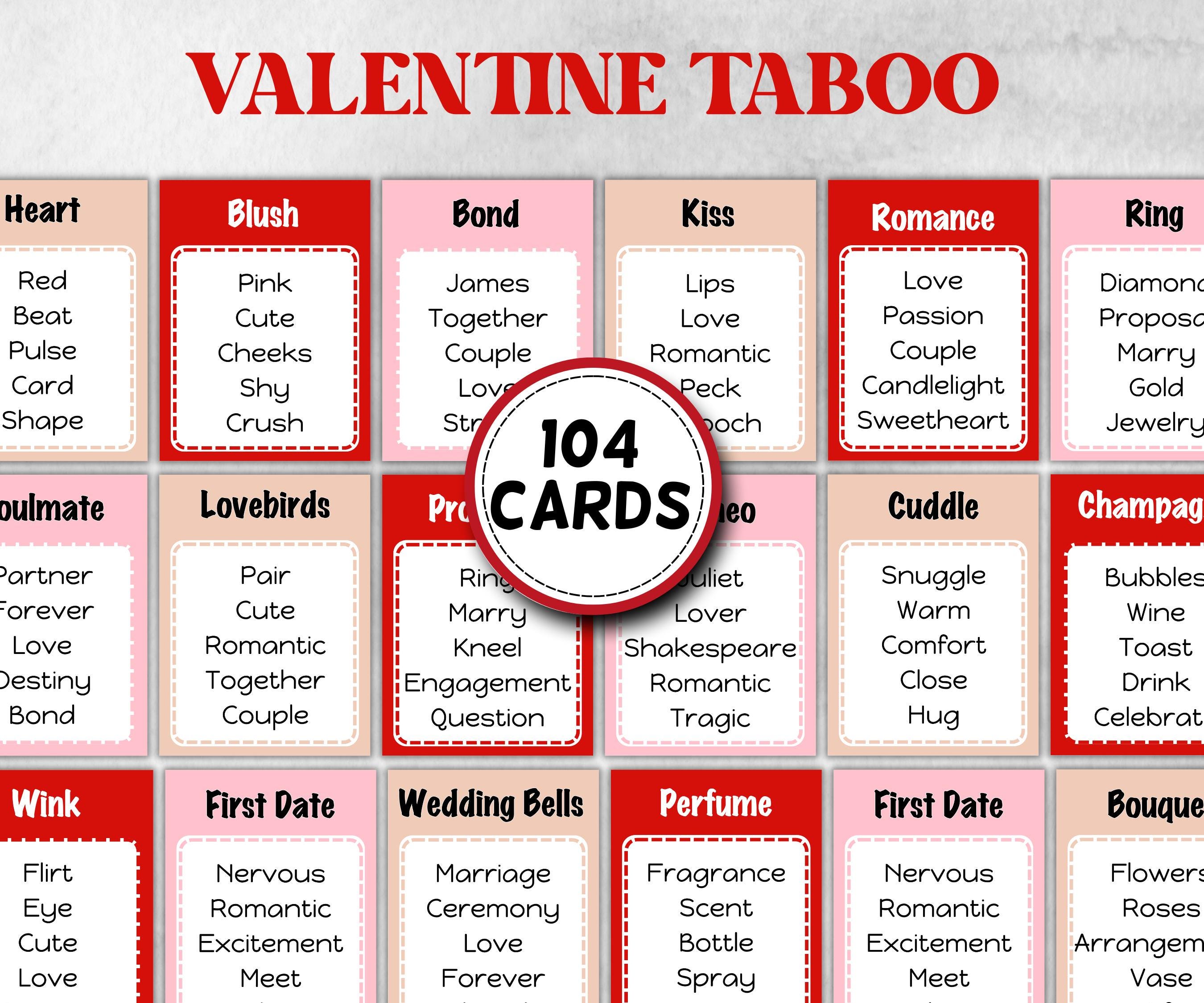 Printable Valentine’s Day Taboo games & activities for couples, families, friends, and coworkers. Fun icebreakers, Taboo date night cards-Valentine&#39;s Day -TheHustlingCatLady-Party Games