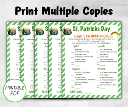 St. Patrick's Day What's On Your Phone Game, Non-Drinking Activity, Office Fun, Icebreaker, Classroom Youth Group Game, Printable Party Idea-St.Patricks Day -TheHustlingCatLady-Party Games