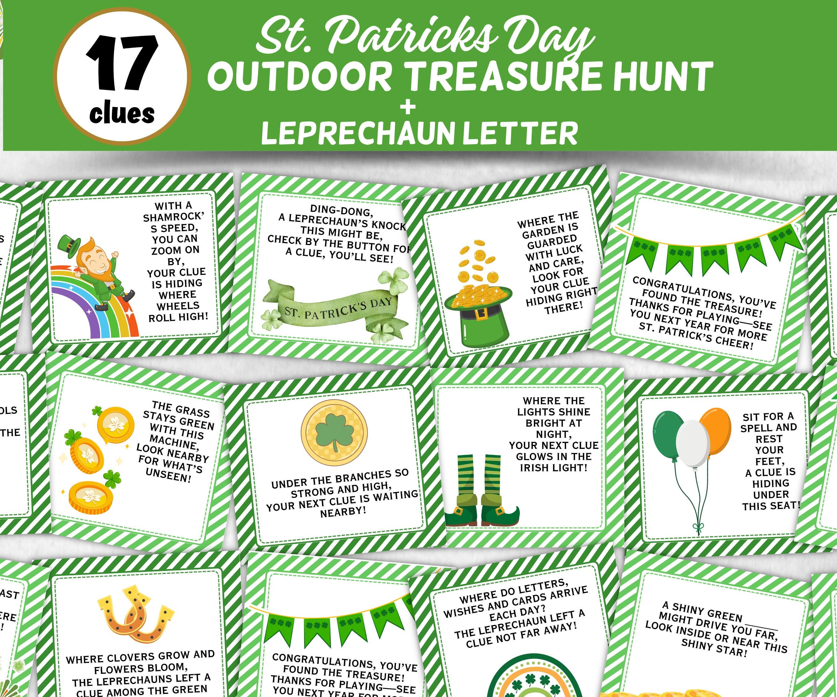 St. Patrick's Day Outdoor Scavenger Hunt, Leprechaun Scavenger, Pot of Gold Activity, Treasure Hunt Clues, Kids Teen Game, St. Paddy’s Fun-St.Patricks Day -TheHustlingCatLady-Party Games