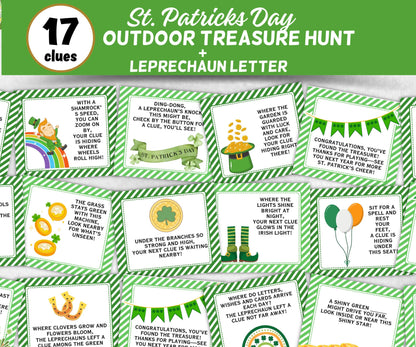 St. Patrick's Day Outdoor Scavenger Hunt, Leprechaun Scavenger, Pot of Gold Activity, Treasure Hunt Clues, Kids Teen Game, St. Paddy’s Fun-St.Patricks Day -TheHustlingCatLady-Party Games