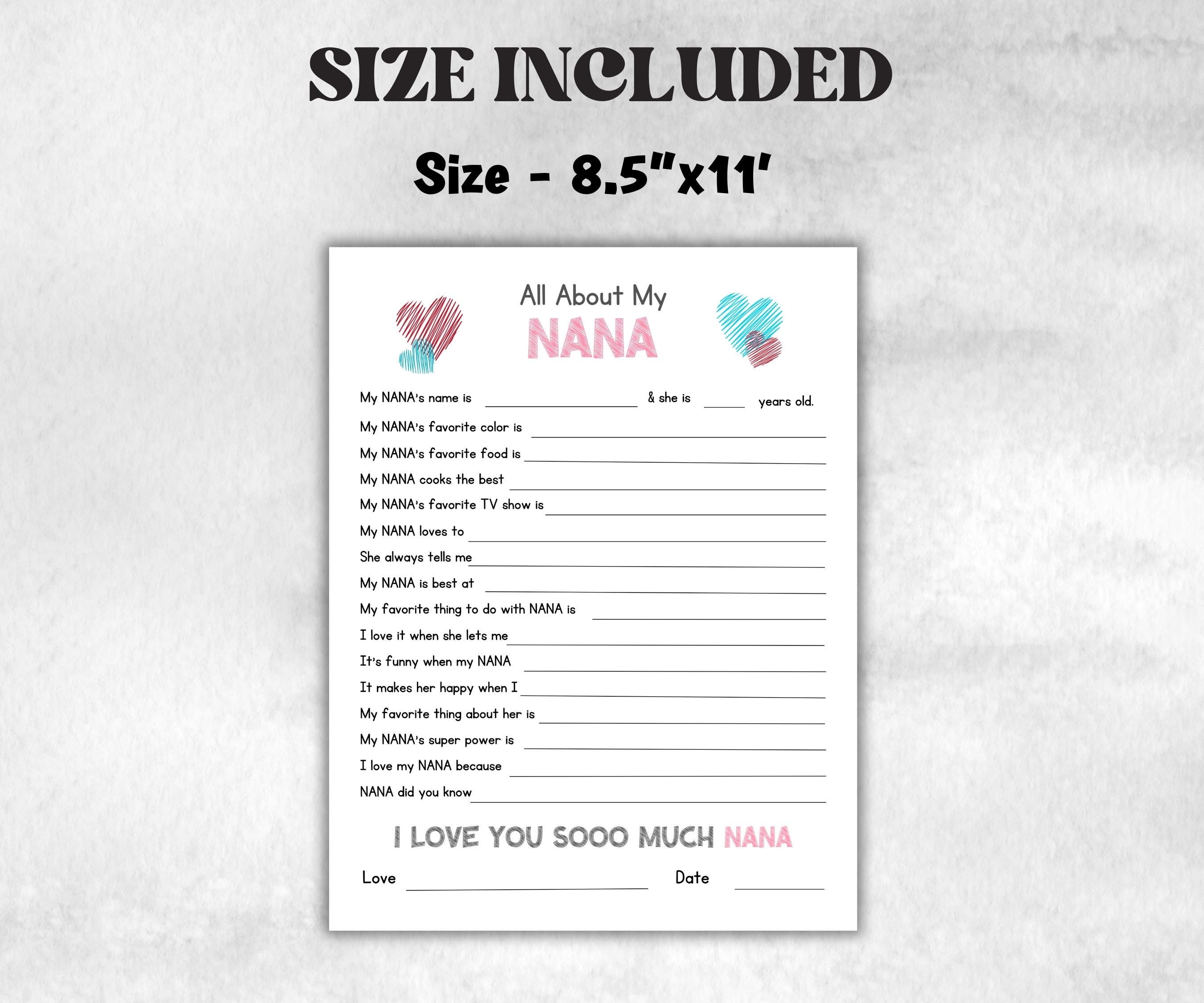 All About My Nana printed Questionnaire, Personalized Gift, Coloring Activity, Fill in the Blanks, Keepsake Printable Gift, Unique Nana Card-Mother&#39;s/Father&#39;sDay -TheHustlingCatLady-Templates