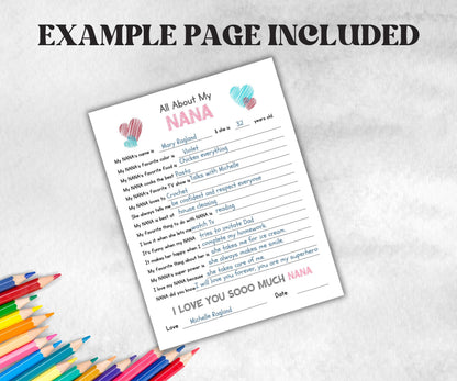All About My Nana printed Questionnaire, Personalized Gift, Coloring Activity, Fill in the Blanks, Keepsake Printable Gift, Unique Nana Card-Mother&#39;s/Father&#39;sDay -TheHustlingCatLady-Templates