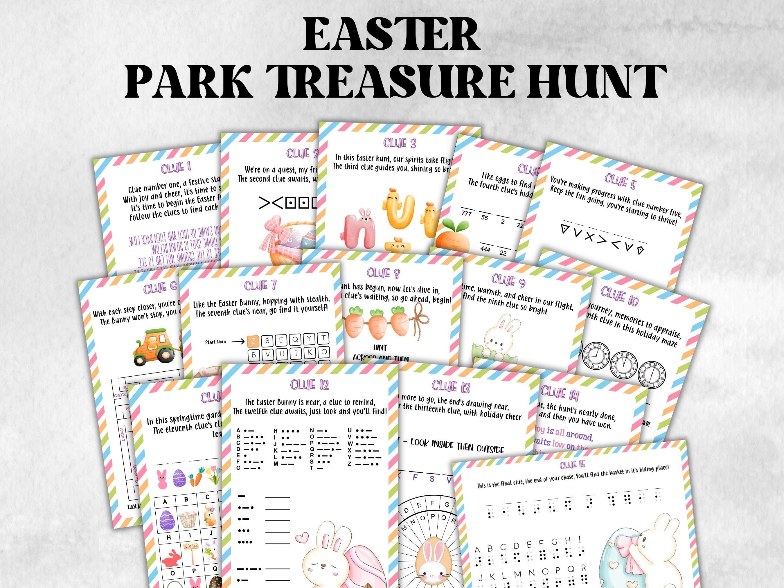 Easter Park Treasure Hunt Printable, Easter Bunny Letter, Riddles, Egg Hunt Clue Cards, Teen Outdoor Scavenger, Family Sunday Easter Party-Easter -TheHustlingCatLady-Party Games
