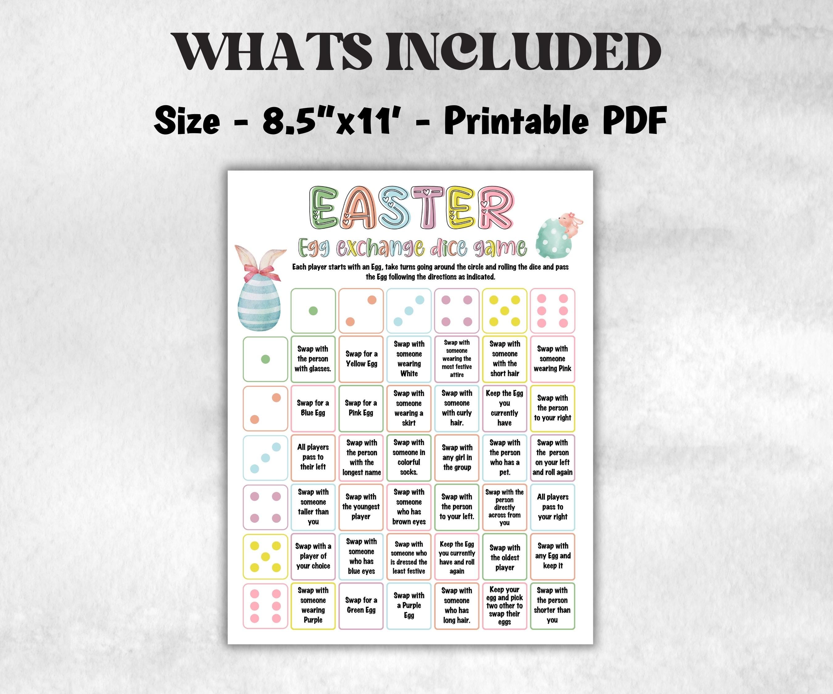 Easter Egg Dice Exchange Game, Printable Icebreaker, Fun Group Activity for Kids, Teens, Adults, Office, Church, and Parties-Easter -TheHustlingCatLady-Party Games