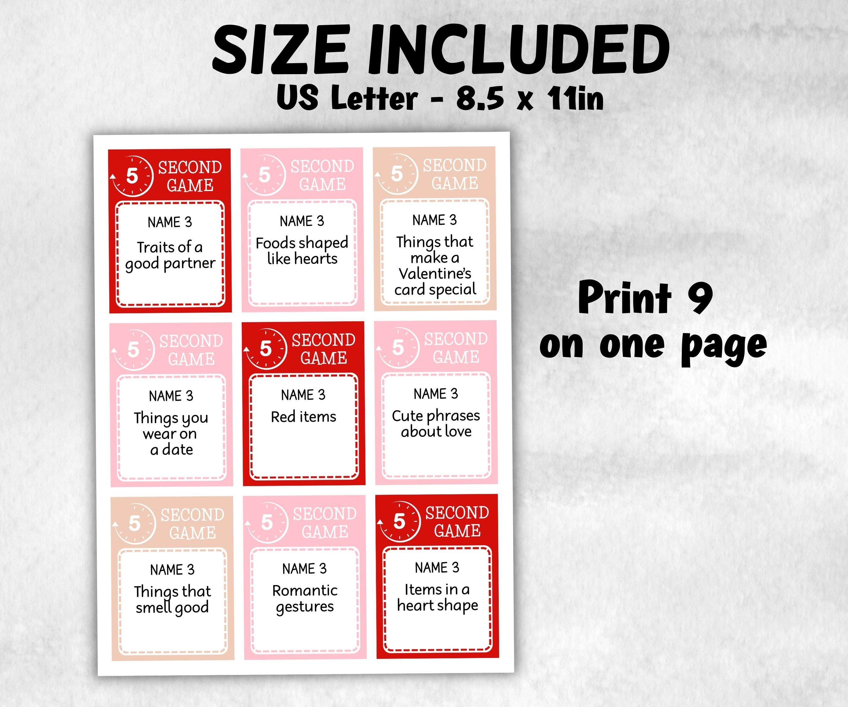 Valentine’s 5 Second Game, Printable Icebreaker, Fun for Couples, Friends, Families, Work Parties, Anniversary, and Date Night Activities-Valentine&#39;s Day -TheHustlingCatLady-Party Games