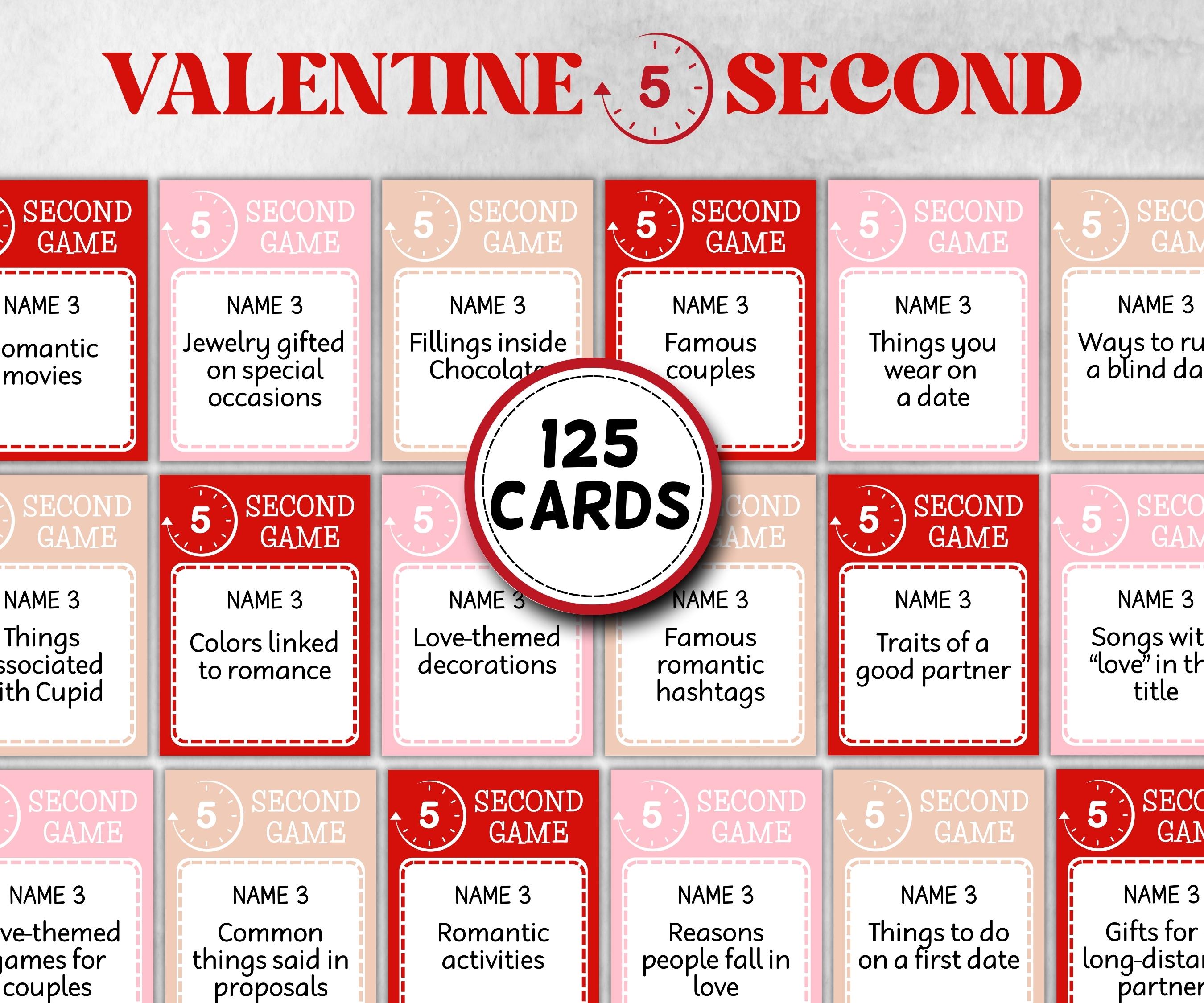 Valentine’s 5 Second Game, Printable Icebreaker, Fun for Couples, Friends, Families, Work Parties, Anniversary, and Date Night Activities-Valentine&#39;s Day -TheHustlingCatLady-Party Games