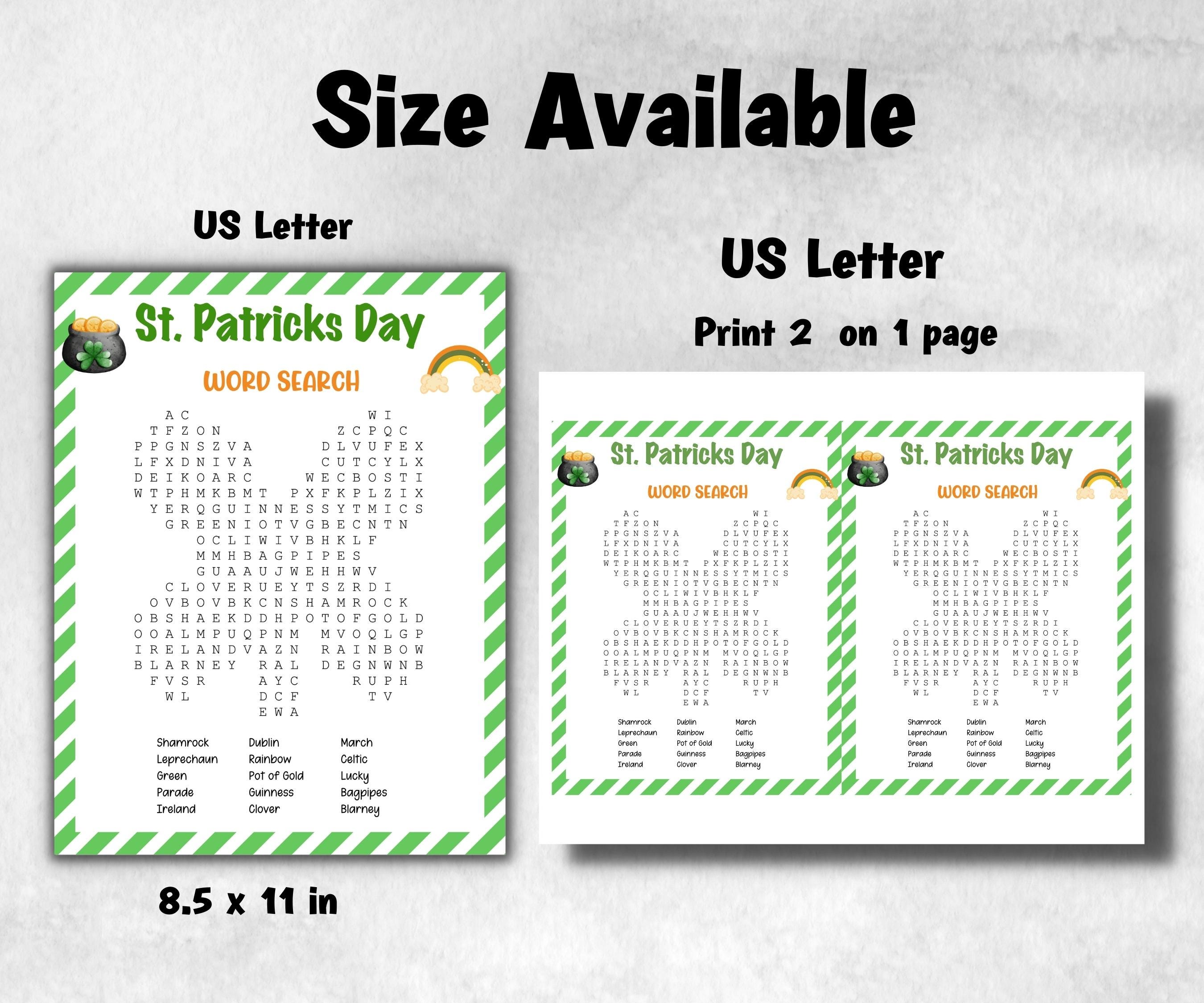 St. Patrick's Day Word Search, Fun No-Drinking Game, Office Classroom, Family Activity, Youth Group, Ladies' Reunion, Team Dinner, Printable-St.Patricks Day -TheHustlingCatLady-Party Games