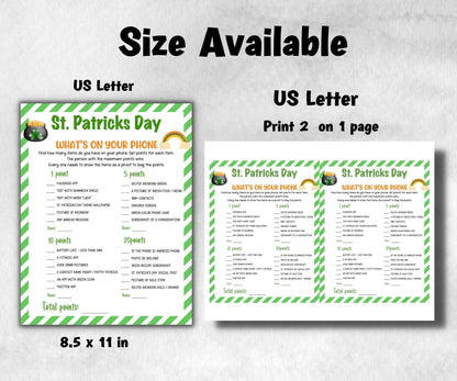 St. Patrick's Day What's On Your Phone Game, Non-Drinking Activity, Office Fun, Icebreaker, Classroom Youth Group Game, Printable Party Idea-St.Patricks Day -TheHustlingCatLady-Party Games