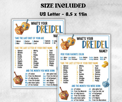 Whats your dreidel name, Chanukah creative printable, engaging Menorah game, party fun, personalized Hanukkah game, unique party activity-Sports Printables -TheHustlingCatLady-Party Games