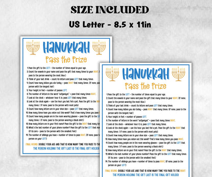 Hanukkah Pass the Prize, Custom Game for Holiday Parties, Fun Family Activity, Celebrations pass the present, Left Right Game, Pass the gift-Sports Printables -TheHustlingCatLady-Party Games