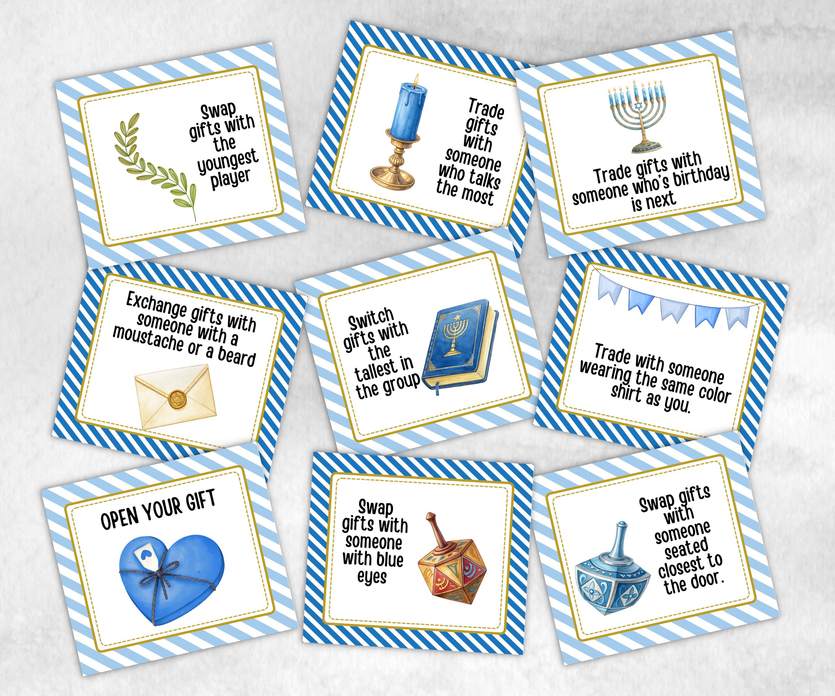 Hanukkah Gift exchange cards, Unique Holiday Celebration, Family Fun, Group Gift Game, Present Exchange, Church Gift Swap, Gift Exchange-Sports Printables -TheHustlingCatLady-Party Games