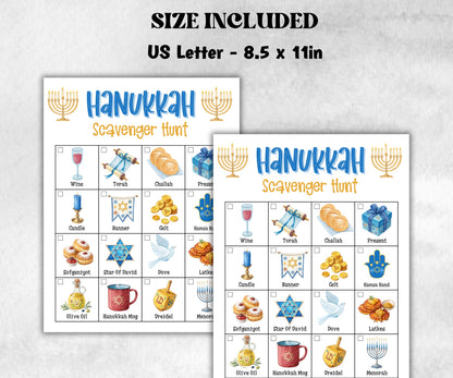 Hanukkah Photo Scavenger Hunt, Fun Family Activities, Holiday game, Festive Fun Party, Kids treasure hunt, festival of lights party game-Sports Printables -TheHustlingCatLady-Party Games
