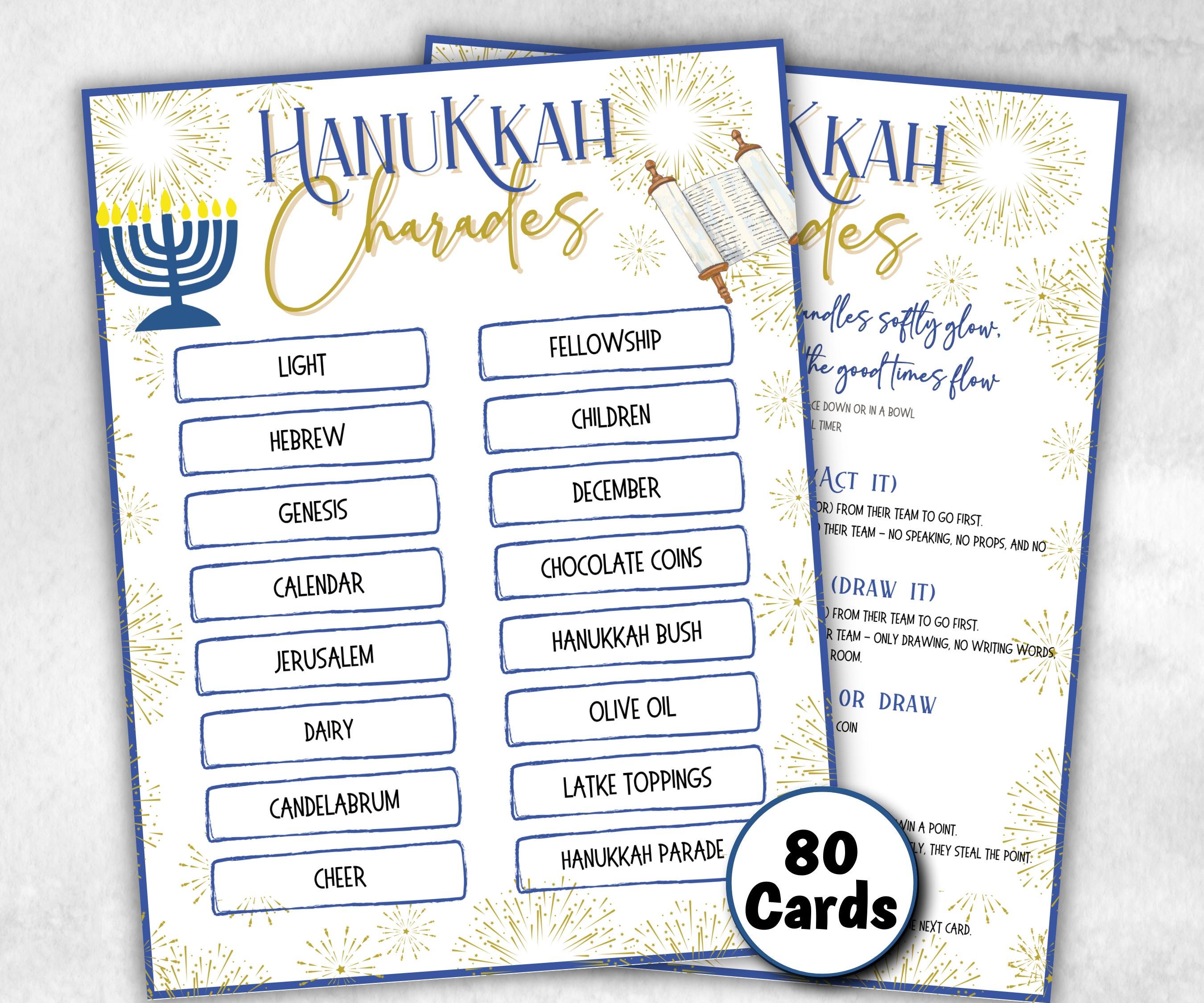 Hanukkah printable Charades, Hanukkah Activity, Acting Game, Jewish Games Night, Classroom Group Game, Jewish Family Chanukah fishbowl game-Sports Printables -TheHustlingCatLady-Party Games
