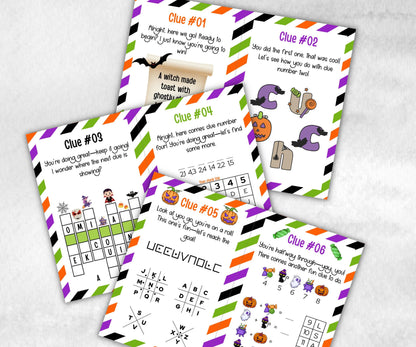 Halloween Indoor Treasure Hunt, Scavenger Party Game, Halloween Printable Party Activity, Kids Treasure Hunt Clues, Scavenger Hunt Clues-Halloween Printables -TheHustlingCatLady-Party Games