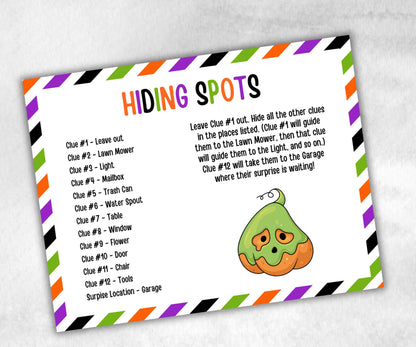 Halloween Outdoor Treasure Hunt, Scavenger Hunt Party Game, Halloween Printable Party Activity, Kids Treasure Hunt Clue, Scavenger Hunt Clue-Halloween Printables -TheHustlingCatLady-Party Games