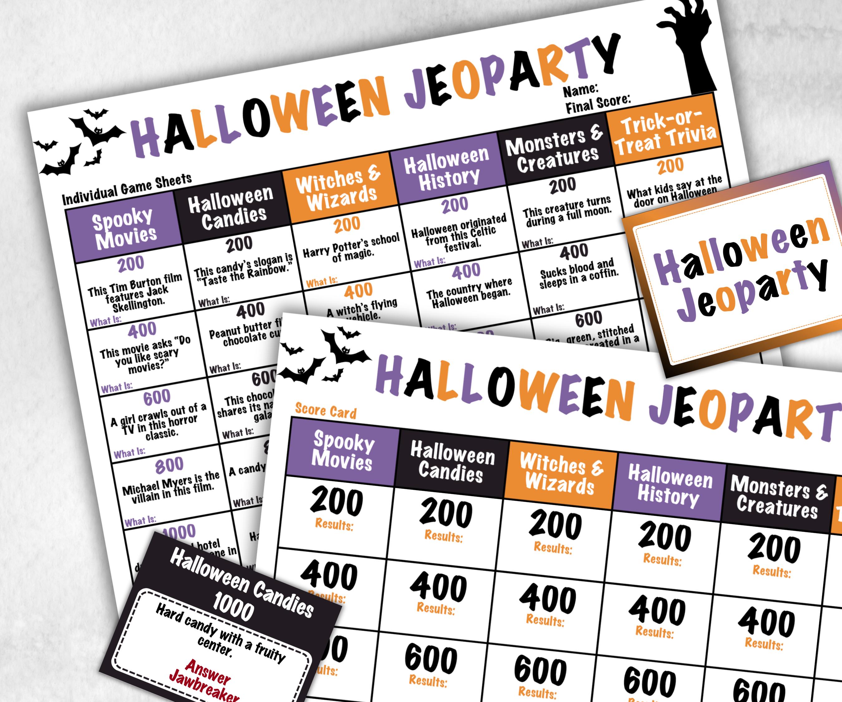 Halloween Jeopardy, Trivia Party, Printable Adult & Teen Activity, Halloween Quiz, Group Game Show, Fall Party activity, Zoom Family Feud-Halloween Printables -TheHustlingCatLady-Party Games