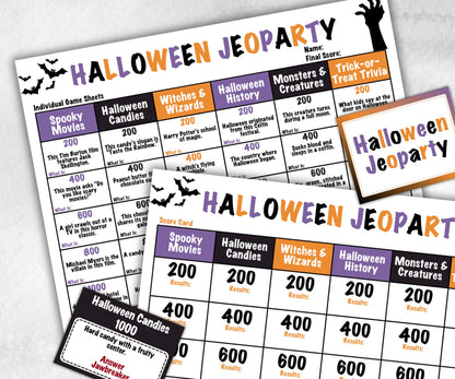 Halloween Jeopardy, Trivia Party, Printable Adult & Teen Activity, Halloween Quiz, Group Game Show, Fall Party activity, Zoom Family Feud-Halloween Printables -TheHustlingCatLady-Party Games