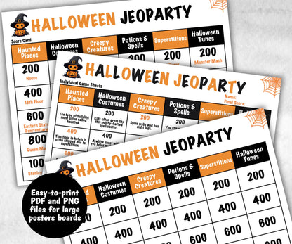 Halloween Trivia Party, Printable Adult & Teen Activity, Halloween Jeopardy Quiz, Group Game Show, Fall Party activity, Zoom Family Feud-Halloween Printables -TheHustlingCatLady-Party Games