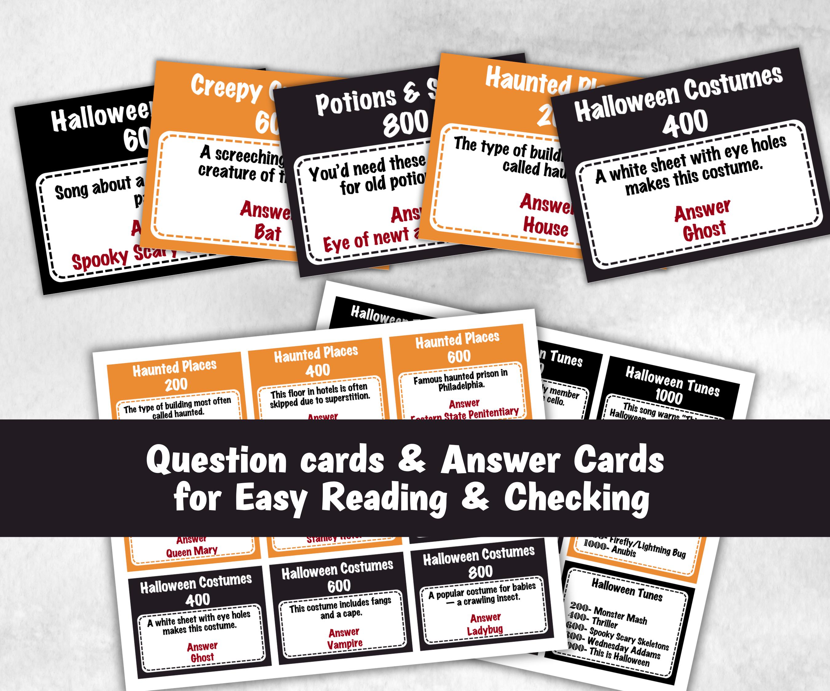 Halloween Trivia Party, Printable Adult & Teen Activity, Halloween Jeopardy Quiz, Group Game Show, Fall Party activity, Zoom Family Feud-Halloween Printables -TheHustlingCatLady-Party Games