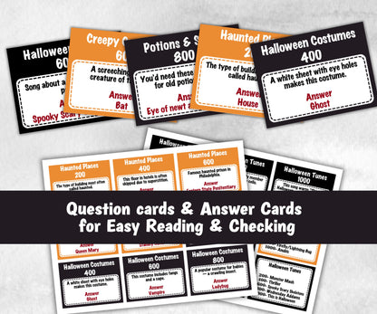Halloween Trivia Party, Printable Adult & Teen Activity, Halloween Jeopardy Quiz, Group Game Show, Fall Party activity, Zoom Family Feud-Halloween Printables -TheHustlingCatLady-Party Games