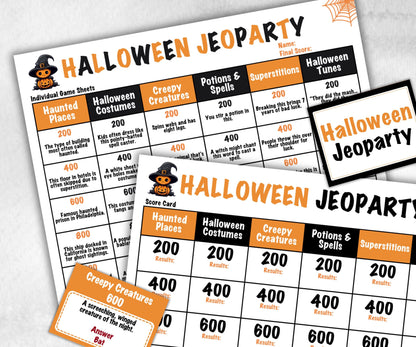 Halloween Trivia Party, Printable Adult & Teen Activity, Halloween Jeopardy Quiz, Group Game Show, Fall Party activity, Zoom Family Feud-Halloween Printables -TheHustlingCatLady-Party Games