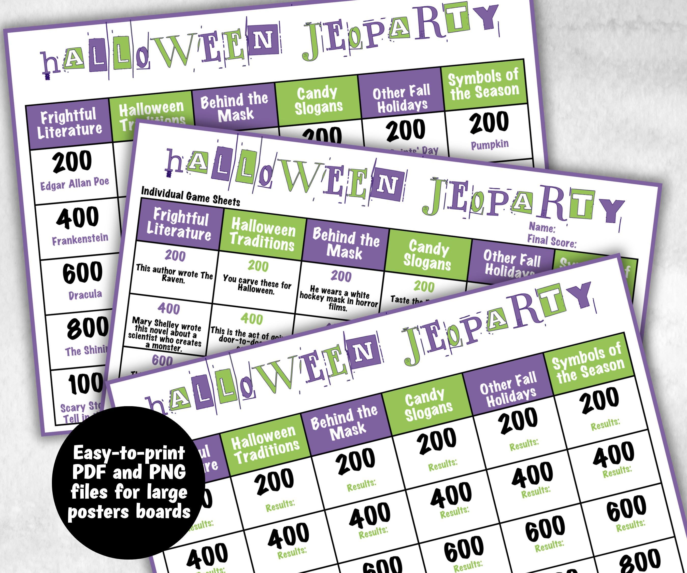 Halloween Jeopardy Quiz, Trivia Party, Printable Adult & Teen Activity, Halloween Group Game Show, Fall Party activity, Zoom Family Feud-Halloween Printables -TheHustlingCatLady-Party Games