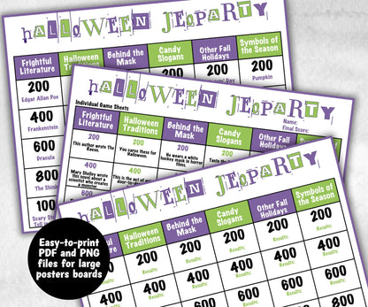 Halloween Jeopardy Quiz, Trivia Party, Printable Adult & Teen Activity, Halloween Group Game Show, Fall Party activity, Zoom Family Feud-Halloween Printables -TheHustlingCatLady-Party Games