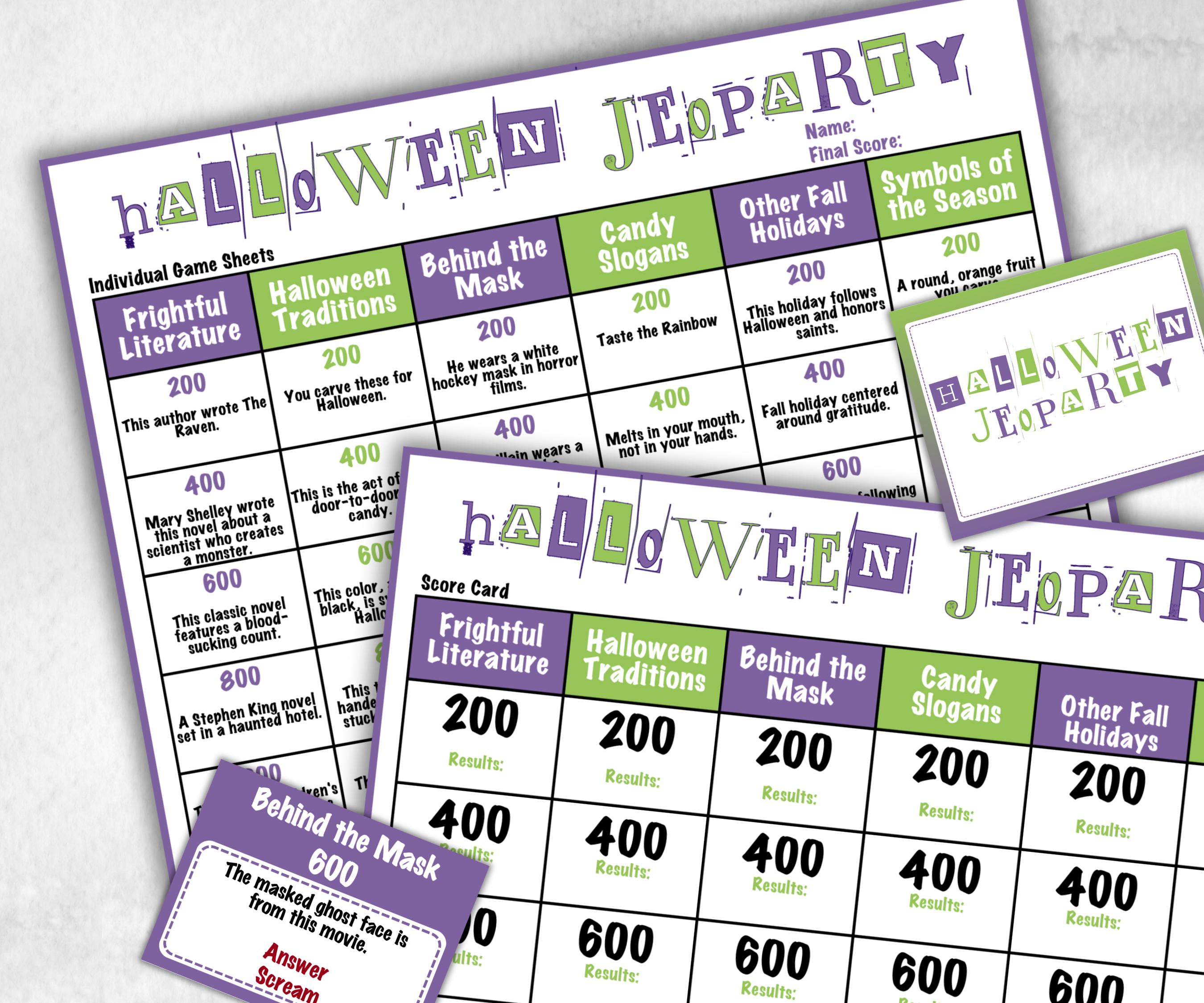 Halloween Jeopardy Quiz, Trivia Party, Printable Adult & Teen Activity, Halloween Group Game Show, Fall Party activity, Zoom Family Feud-Halloween Printables -TheHustlingCatLady-Party Games
