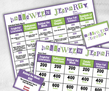 Halloween Jeopardy Quiz, Trivia Party, Printable Adult & Teen Activity, Halloween Group Game Show, Fall Party activity, Zoom Family Feud-Halloween Printables -TheHustlingCatLady-Party Games