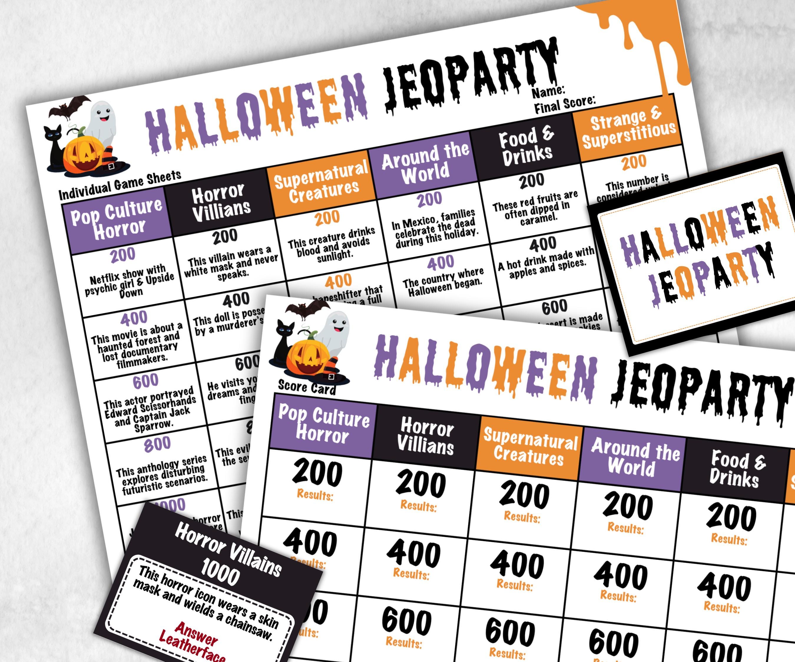 Halloween Jeoparty Trivia Party, Printable Adult & Teen Activity, Halloween Quiz, Group Game Show, Fall Party activity, Zoom Family Feud-Halloween Printables -TheHustlingCatLady-Party Games