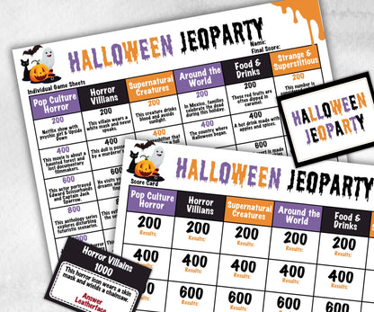 Halloween Jeoparty Trivia Party, Printable Adult & Teen Activity, Halloween Quiz, Group Game Show, Fall Party activity, Zoom Family Feud-Halloween Printables -TheHustlingCatLady-Party Games