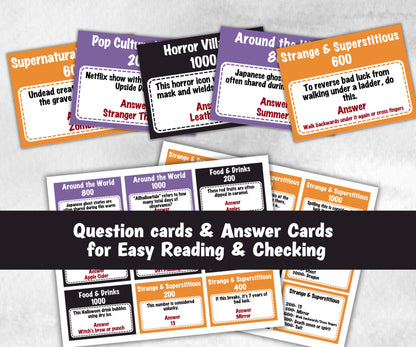 Halloween Jeoparty Trivia Party, Printable Adult & Teen Activity, Halloween Quiz, Group Game Show, Fall Party activity, Zoom Family Feud-Halloween Printables -TheHustlingCatLady-Party Games
