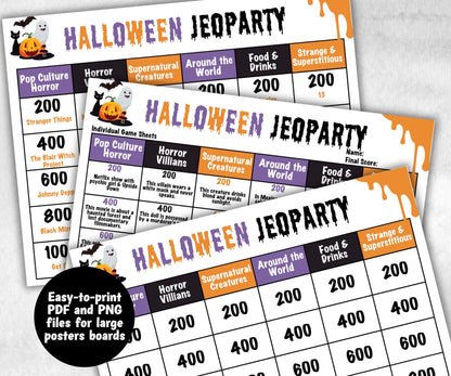 Halloween Jeoparty Trivia Party, Printable Adult & Teen Activity, Halloween Quiz, Group Game Show, Fall Party activity, Zoom Family Feud-Halloween Printables -TheHustlingCatLady-Party Games