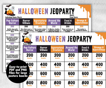 Halloween Jeoparty Trivia Party, Printable Adult & Teen Activity, Halloween Quiz, Group Game Show, Fall Party activity, Zoom Family Feud-Halloween Printables -TheHustlingCatLady-Party Games