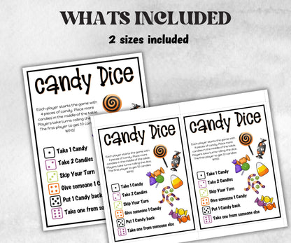 Halloween Candy Dice, Candy Party Game Activity, Teen kid, School Halloween, Baby Shower Game, Office Party, Family Game Night-Halloween Printables -TheHustlingCatLady-Party Games