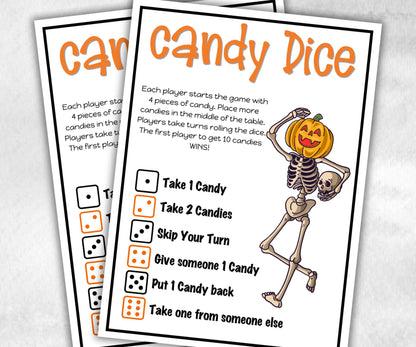 Halloween Candy Dice game, Candy Party Game Activity, Teen kid, School Halloween, Baby Shower Game, Office Party, Family Game Night-Halloween Printables -TheHustlingCatLady-Party Games