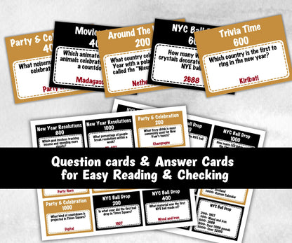 New Years Jeopardy, Trivia Party, Printable Adult & Teen Activity, New Years Quiz, Group Game Show, Winter Party activity, Zoom Family Feud-New Year&#39;s -TheHustlingCatLady-Party Games