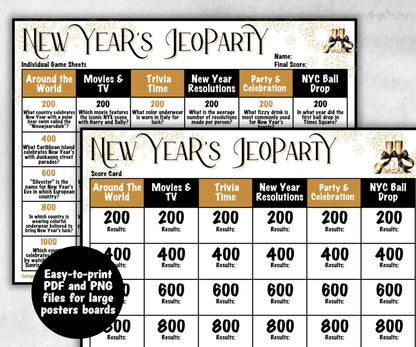 New Years Jeopardy, Trivia Party, Printable Adult & Teen Activity, New Years Quiz, Group Game Show, Winter Party activity, Zoom Family Feud-New Year&#39;s -TheHustlingCatLady-Party Games