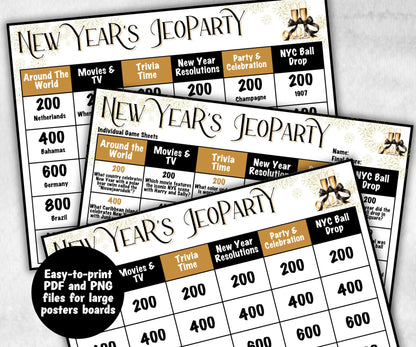 New Years Jeopardy, Trivia Party, Printable Adult & Teen Activity, New Years Quiz, Group Game Show, Winter Party activity, Zoom Family Feud-New Year&#39;s -TheHustlingCatLady-Party Games