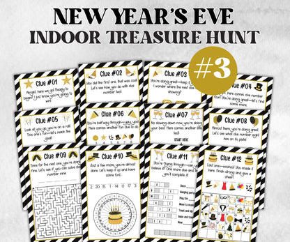 Printable New Year Party Games, New Years Eve Indoor Treasure Hunt Kids, New Year Activity, New Year Scavenger, Nye Treasure Hunt Clues-New Year&#39;s -TheHustlingCatLady-Party Games