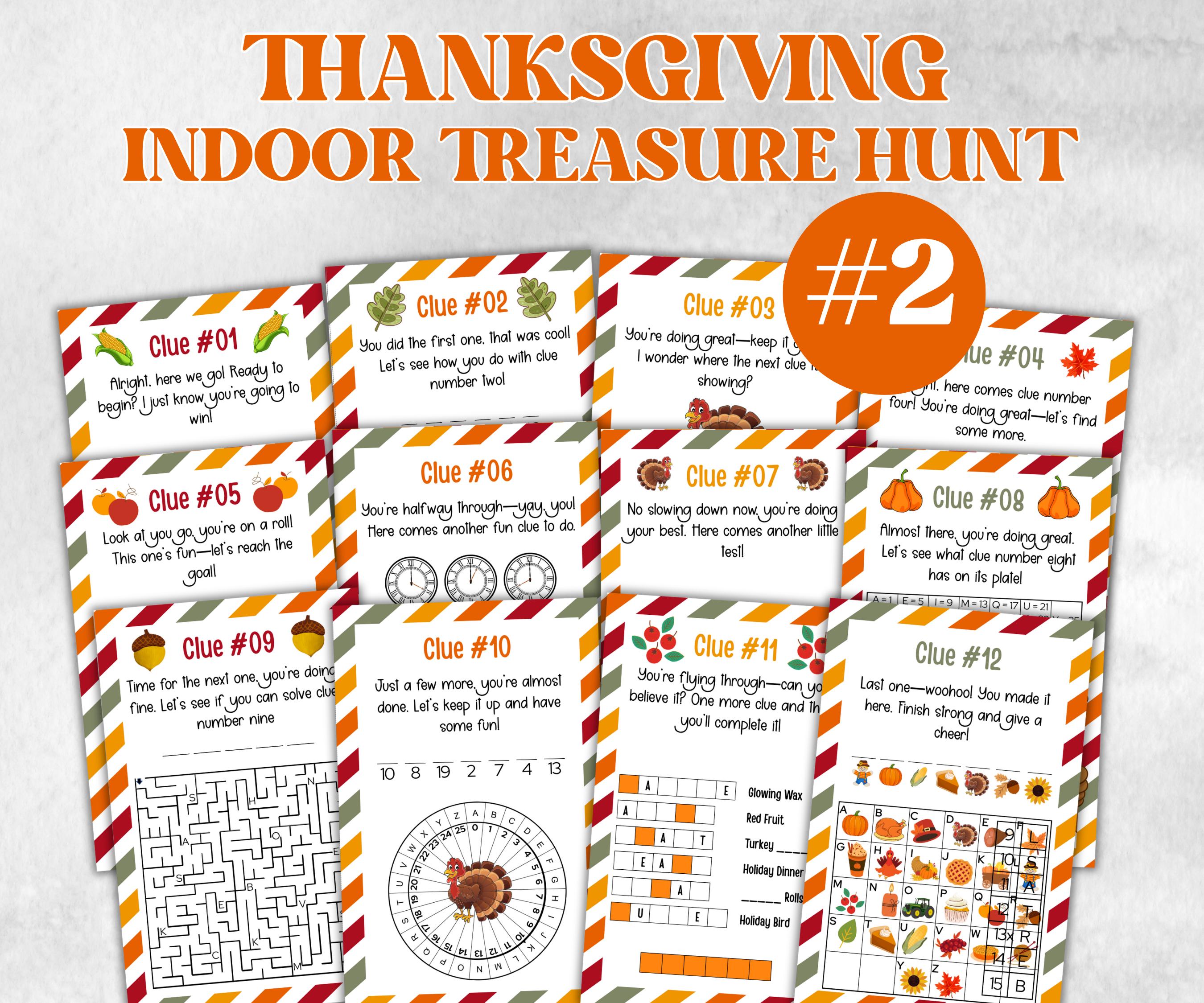 Indoor Treasure Hunt Game, Printable Turkey Quiz, Adventure for Kid, Fall Autumn activity, Friendsgiving game, Thanksgiving Family Holiday-Thanksgiving -TheHustlingCatLady-Party Games