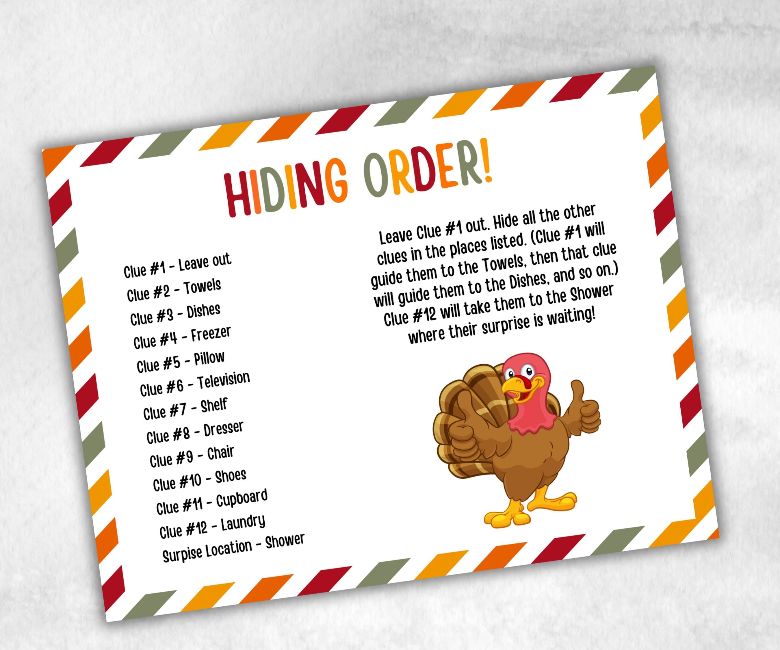 Thanksgiving Treasure Hunt Game, Printable Turkey hunt, Indoor adventure, Fall Autumn activity, Friendsgiving game, Family Holiday Quiz-Thanksgiving -TheHustlingCatLady-Party Games