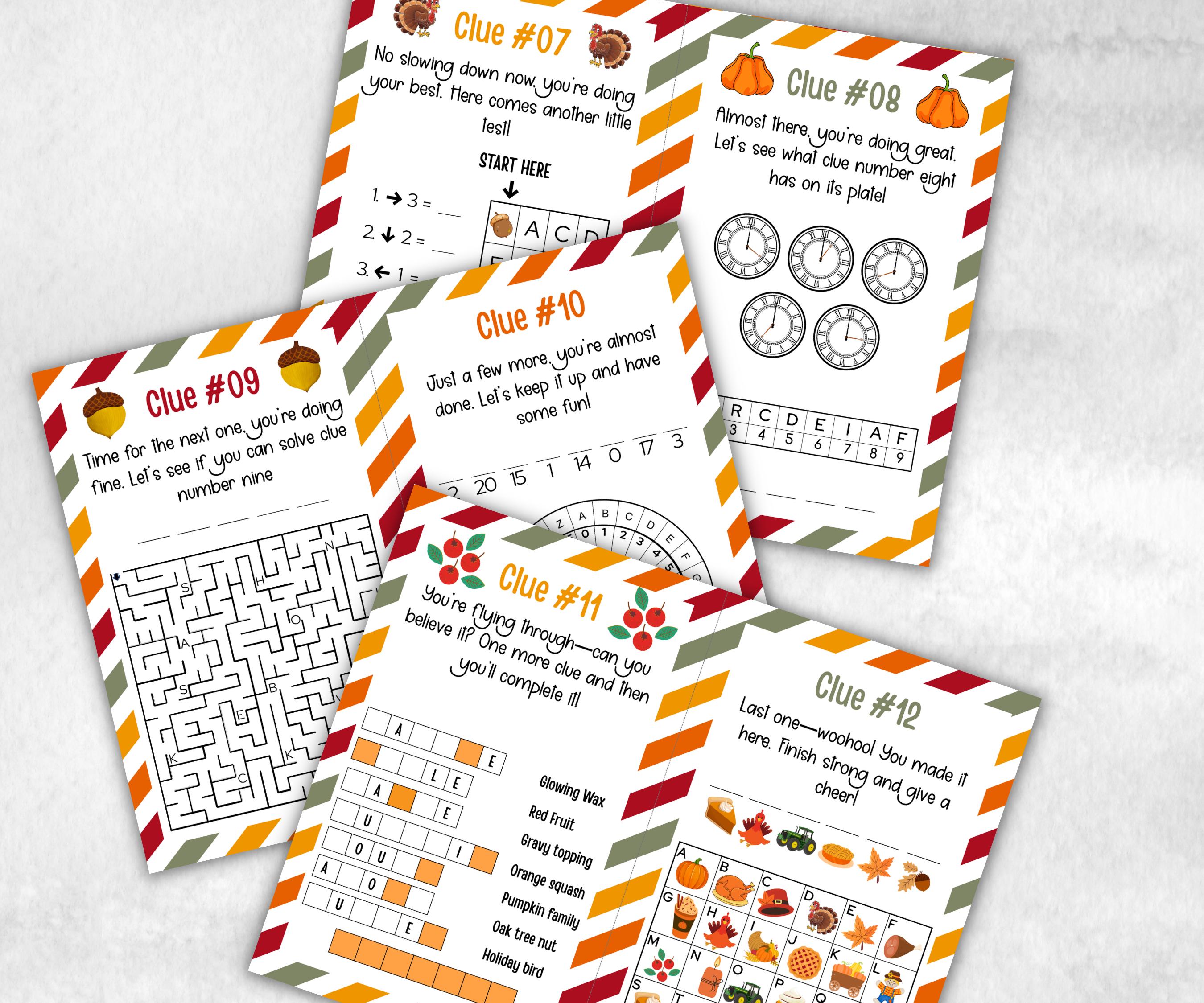 Thanksgiving Treasure Hunt Game, Printable Turkey hunt, Indoor adventure, Fall Autumn activity, Friendsgiving game, Family Holiday Quiz-Thanksgiving -TheHustlingCatLady-Party Games